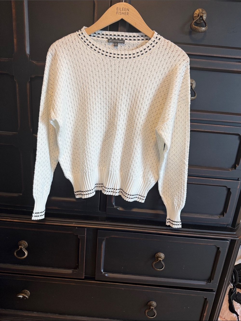 Eileen Fisher Cream Crewneck Sweater with Black Trim